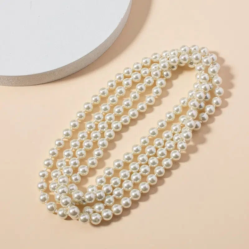 Premium Long White Faux Pearls Beaded Necklace length in 150 cm (59 inch)