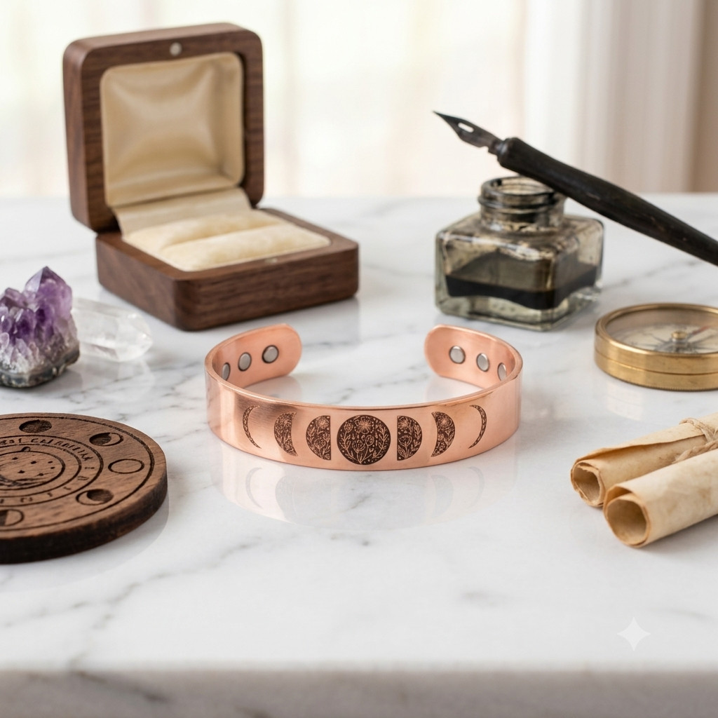 Flower Moon Phases Solid Copper Magnetic Bracelet Arthritis Pain Therapy Cuff