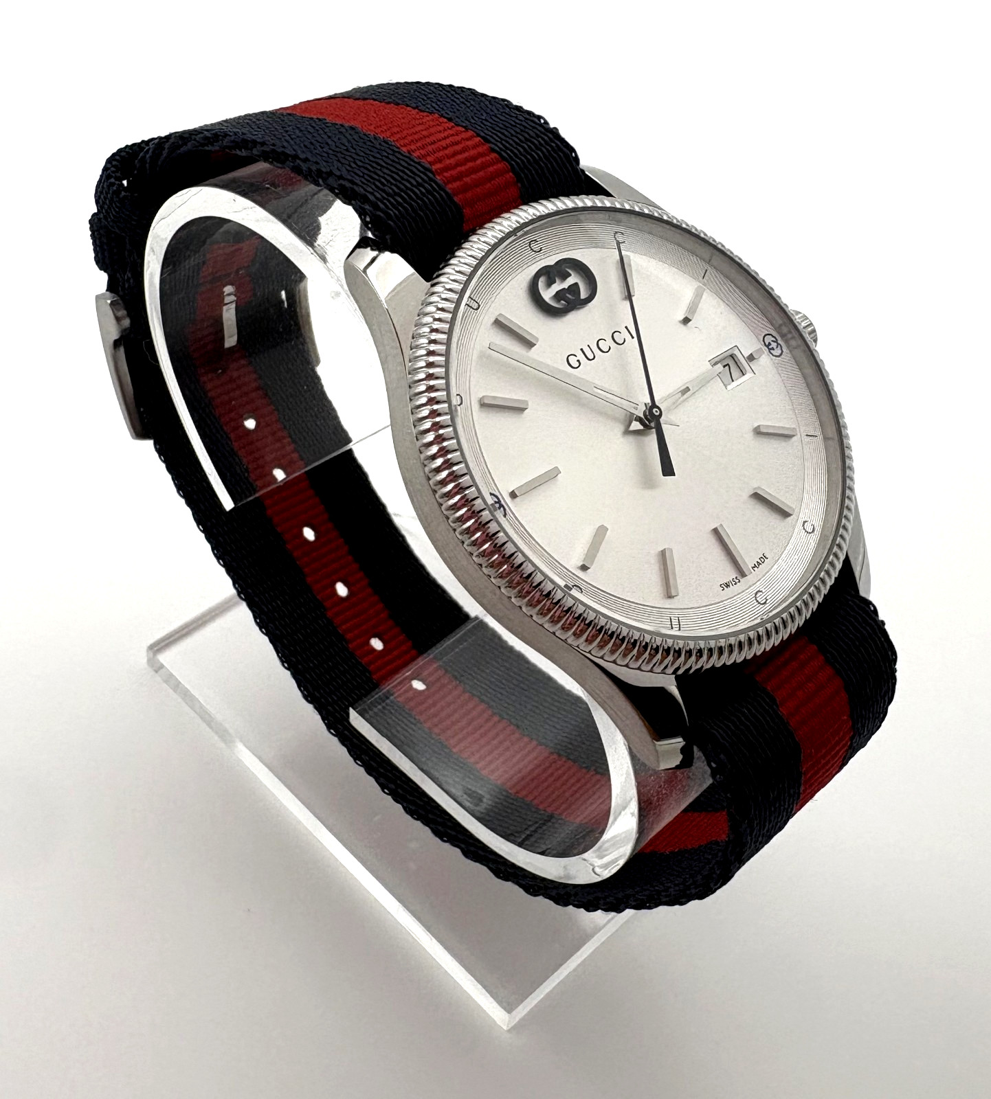 Gucci G-Timeless Silver Dial Blue/Red Nylon strap Quartz Unisex Watch YA1264237