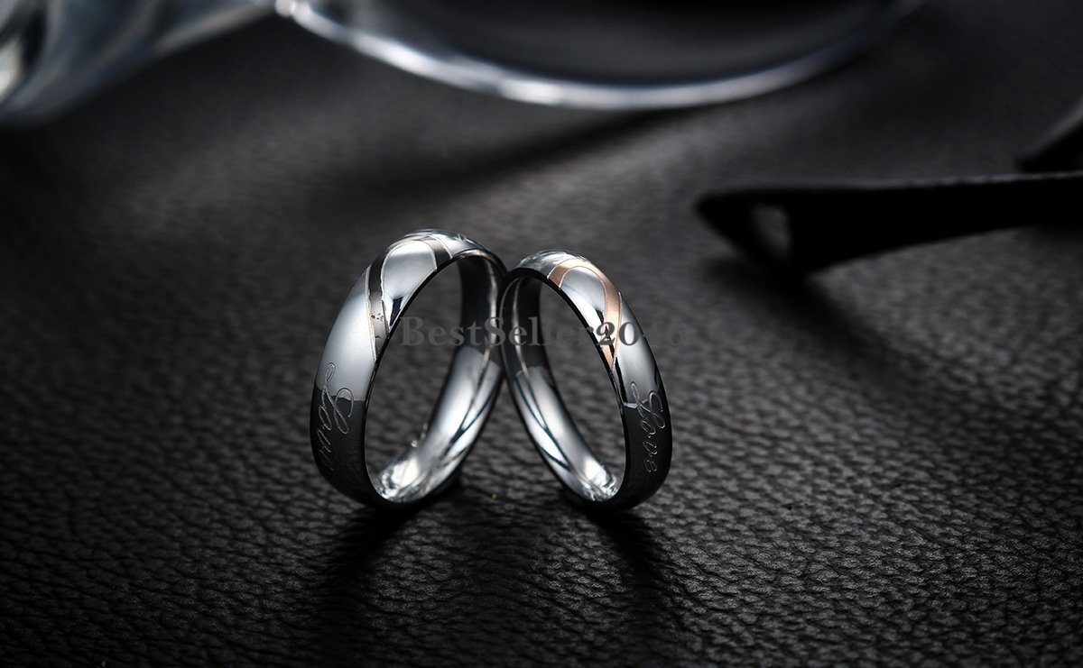 Stainless Steel “Real Love” Heart Couples Ring Promise Engagement Wedding Band
