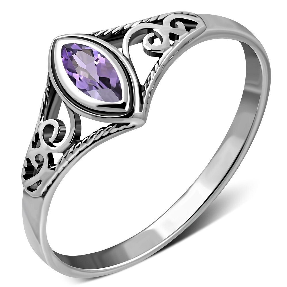 Amethyst Faceted Ethnic Sterling Silver Ring Size P- MORE SIZES AVAILABLE