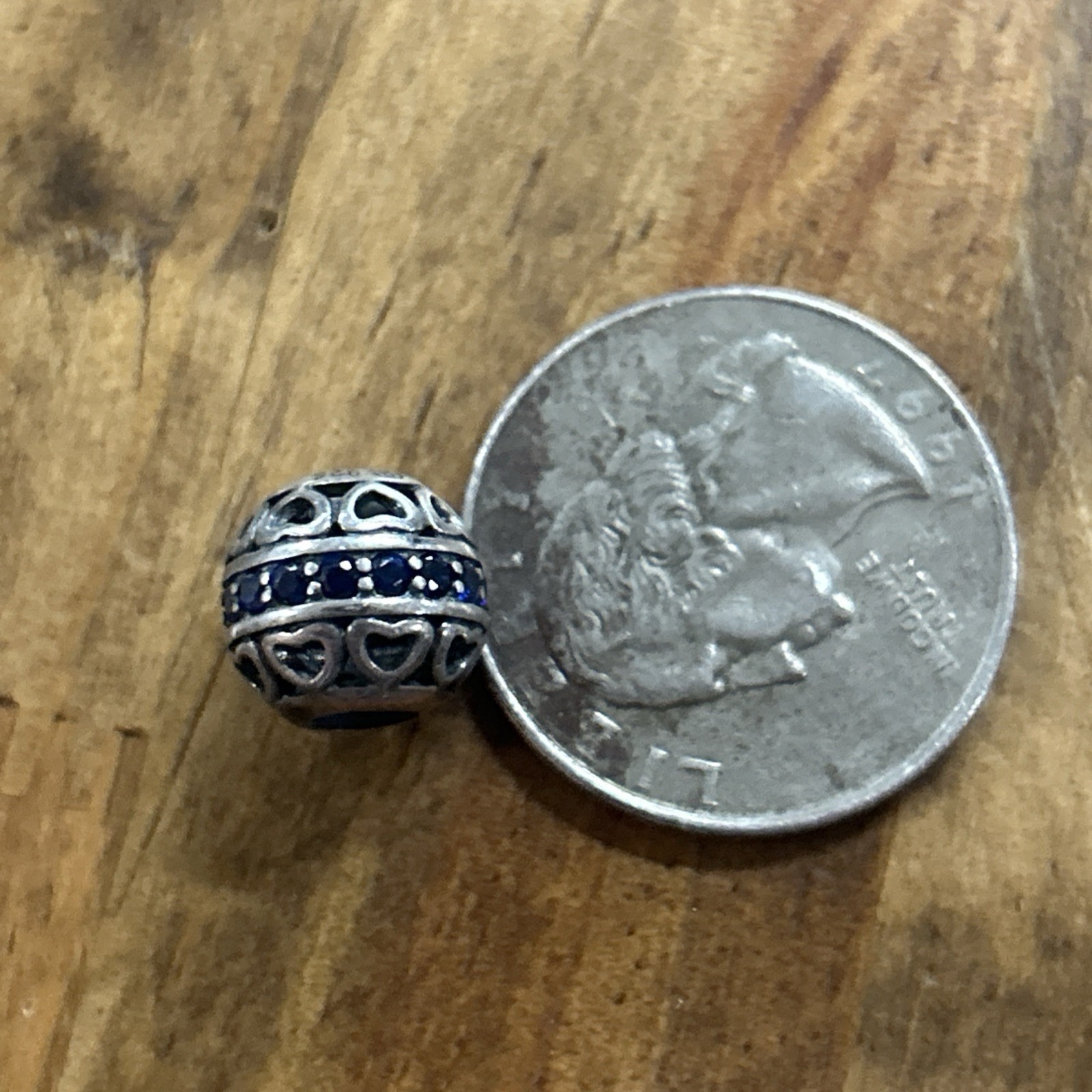 Sterling Silver Soufeel Wirework Heart September Dark Blue Birthstone Charm 1.8G