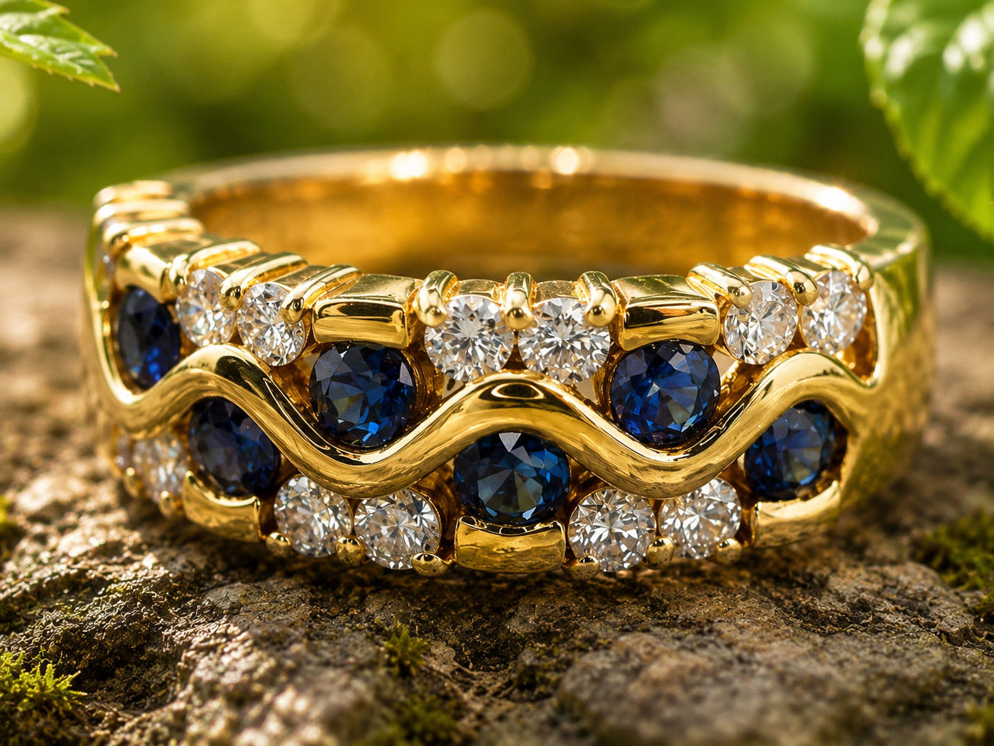 1.80Ct Round Lab Created Blue Sapphire Wedding Band Ring 14K Yellow Gold Plated