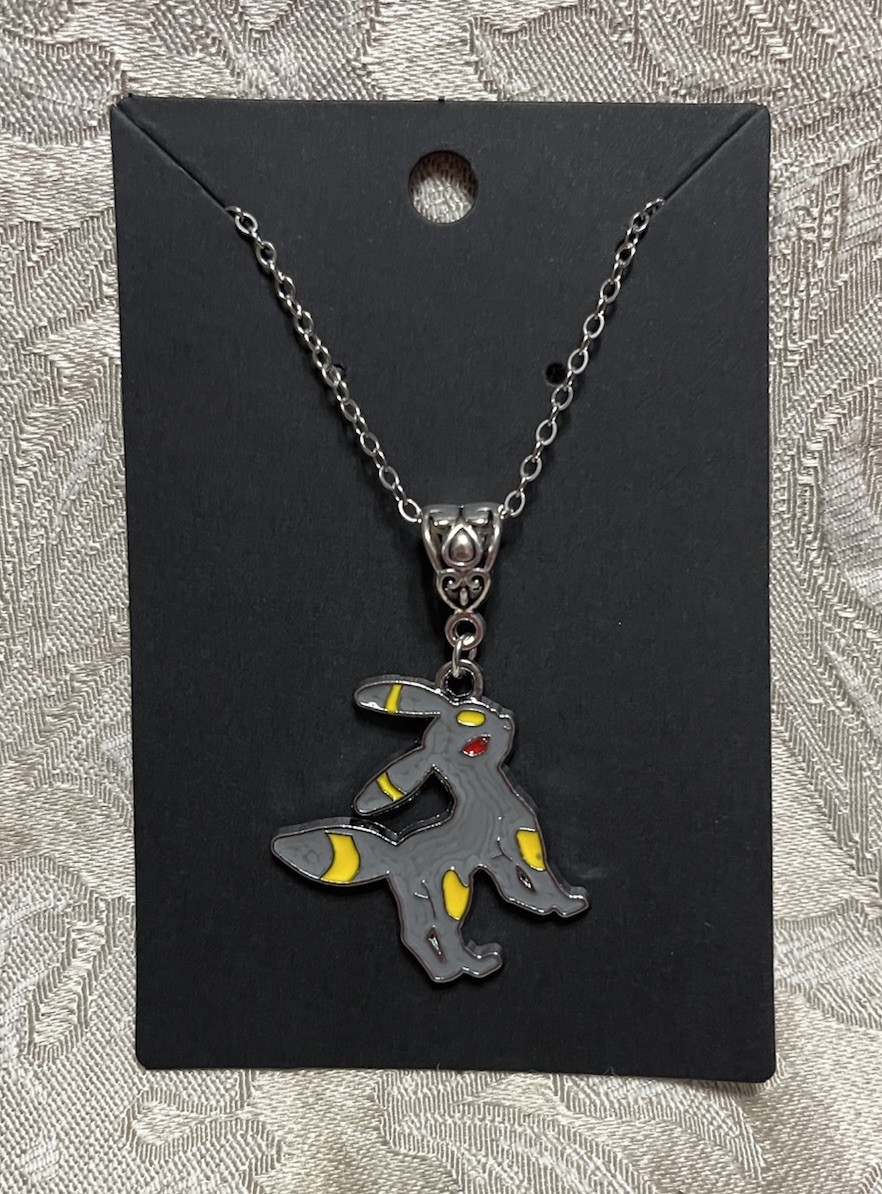 Japanese Anime Umbreon Cartoon Video Game Enamel Drop Dangle Silver 18” Necklace