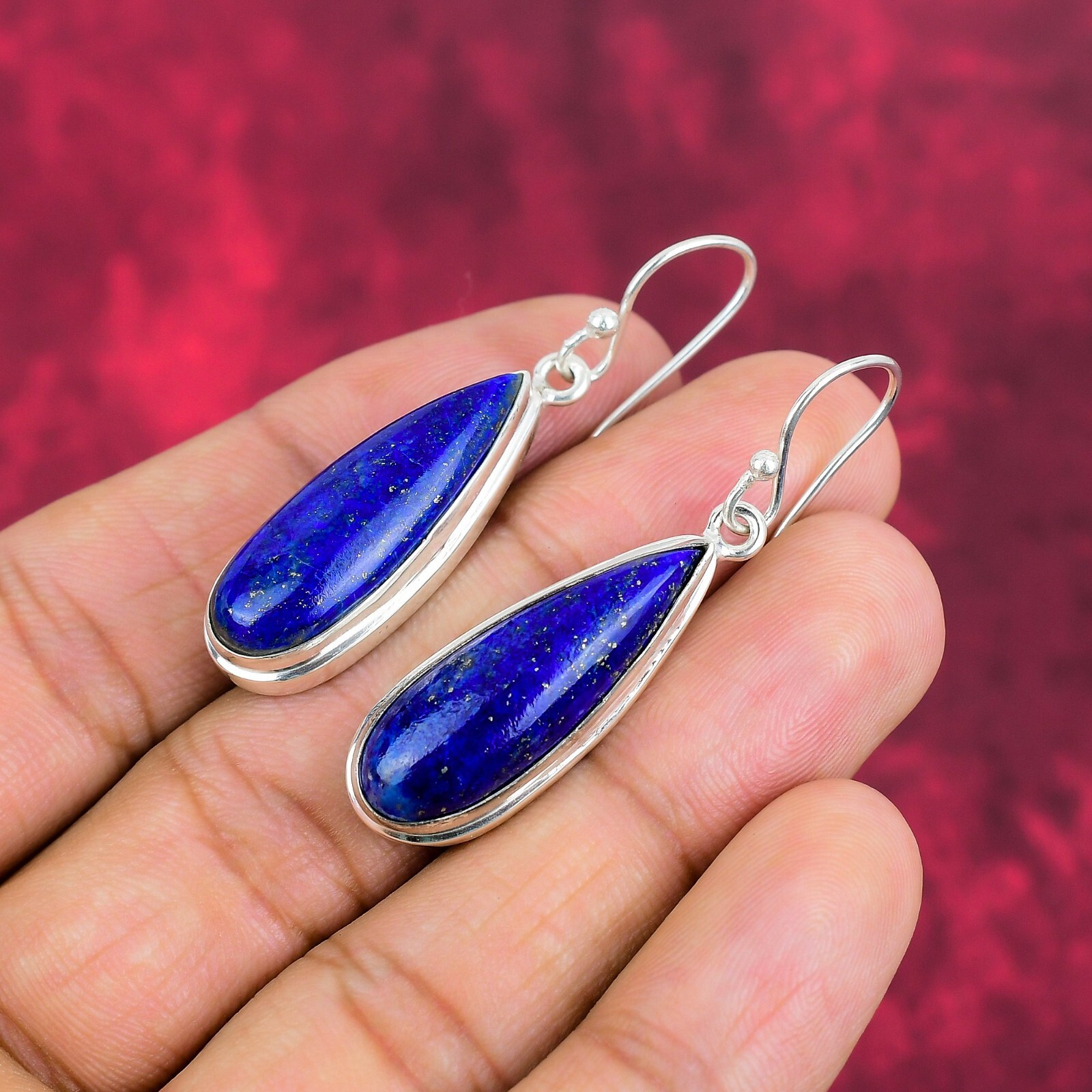 Lapis Lazuli Gemstone Handmade 925 Sterling Silver Earrings Jewelry For Love