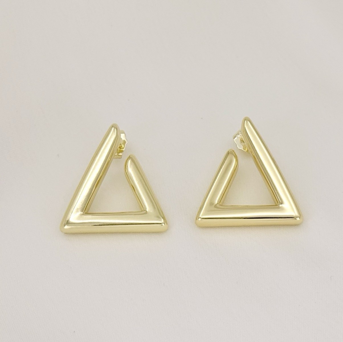 Chunky 14K Gold Plated Triangle Hoop Stud Earrings | Lightweight Modern Jewelry