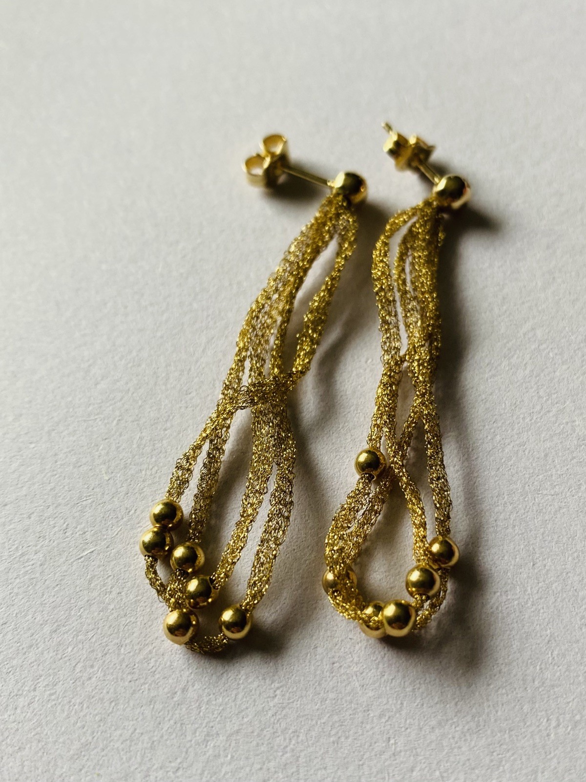 14k Yellow Gold Soft Mesh Balls Earrings Studs 14mm made in Italy