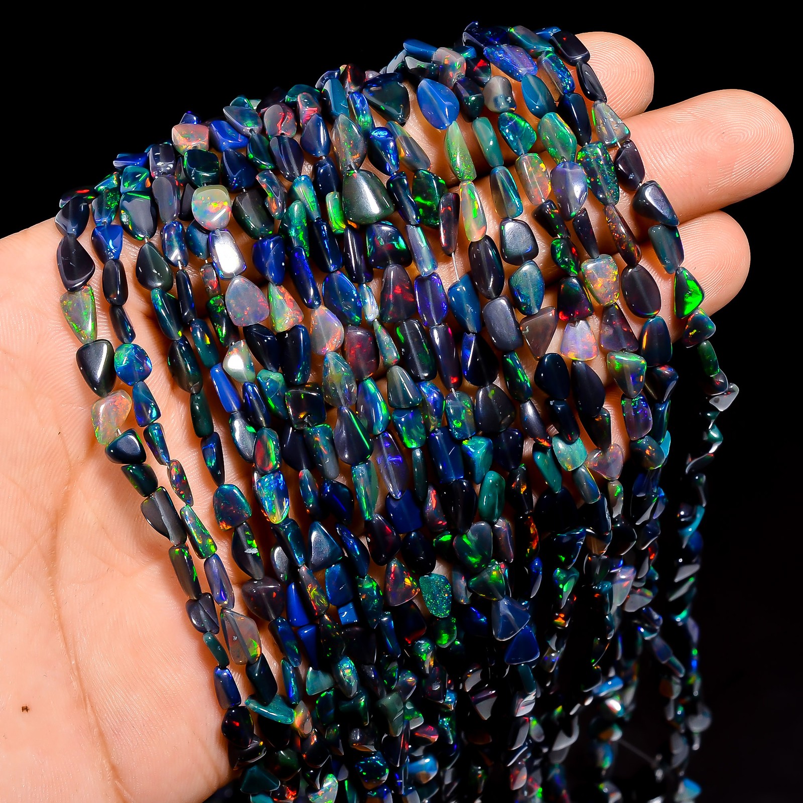 Black Ethiopian Opal Gemstone Tumbled Smooth Beads 4X3 10X6 mm Strand 8″ AB-709