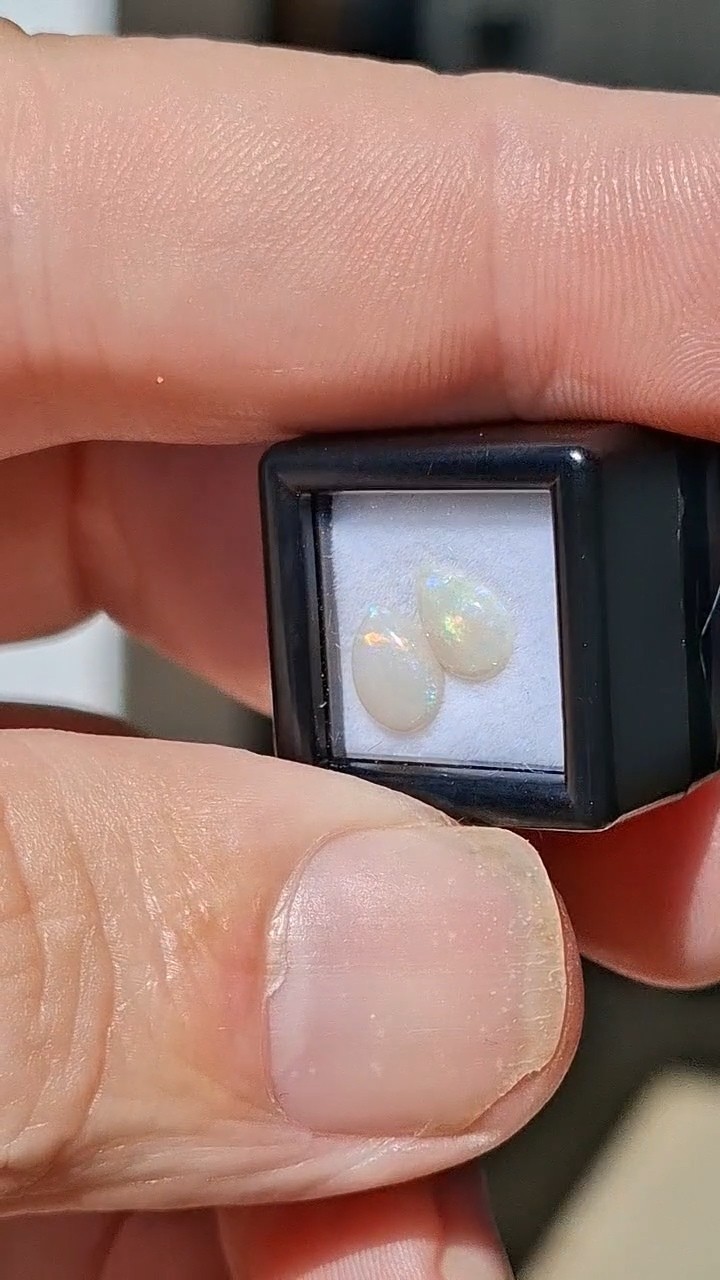 Natural Australian Lightning Ridge white Opals 5x7mm multicolour teardrop pair.