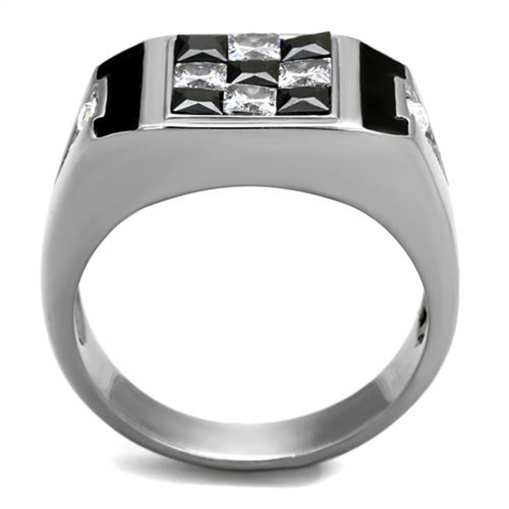 Men’s 2.56 Ct Clear & Black Princess Cut CZ Stainless Steel Fashion Ring Sz 8-13
