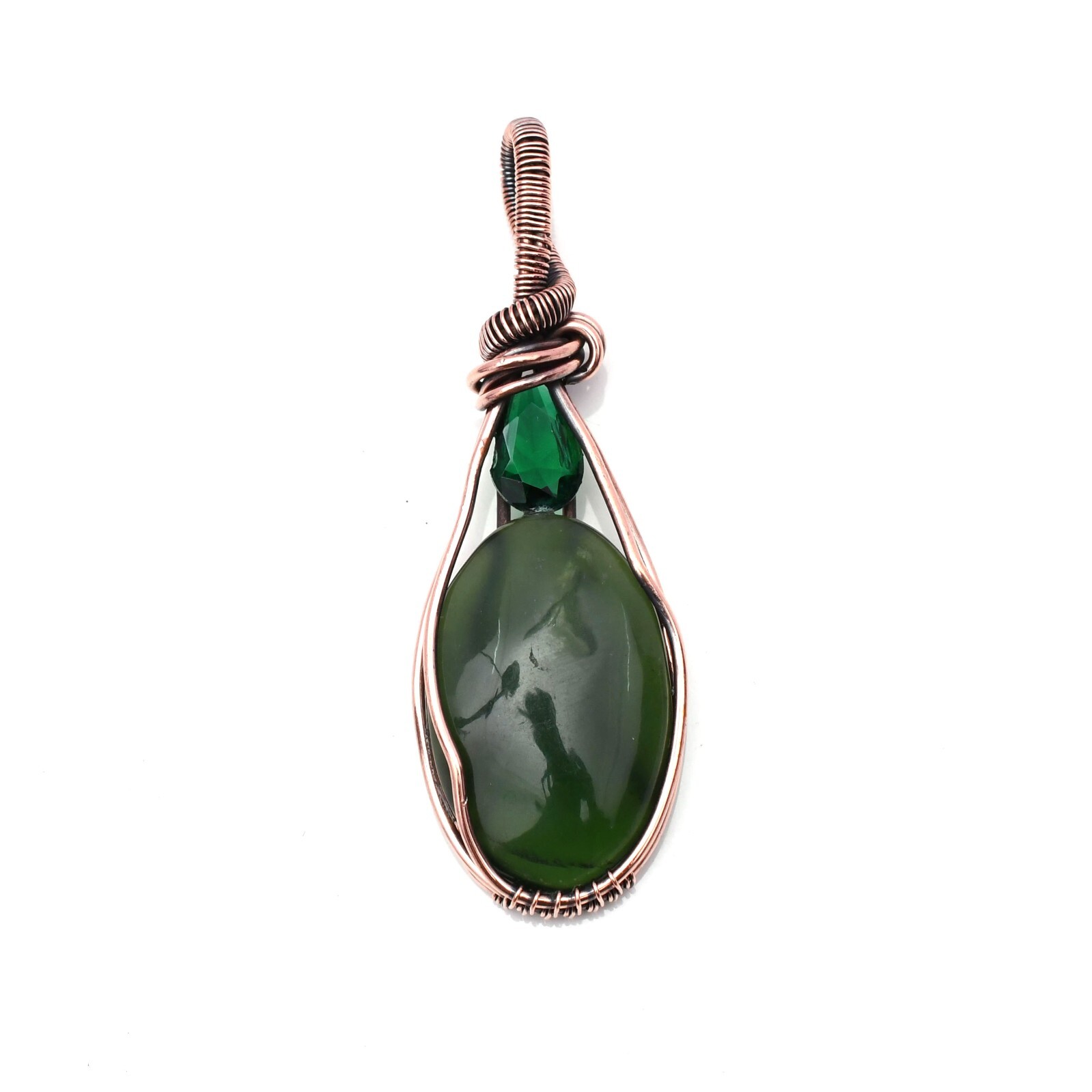 Serpentine Pendant Copper Wire Wrapped Handmade Jewelry Pendant 2.15″