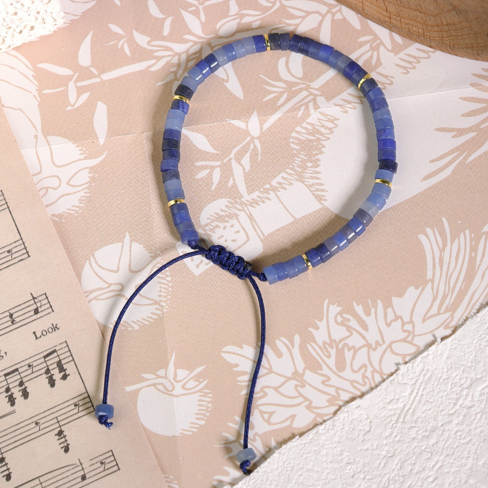 Natural Crystal Tube Beads Blue Aventurine Friendship Bracelet for Women Men