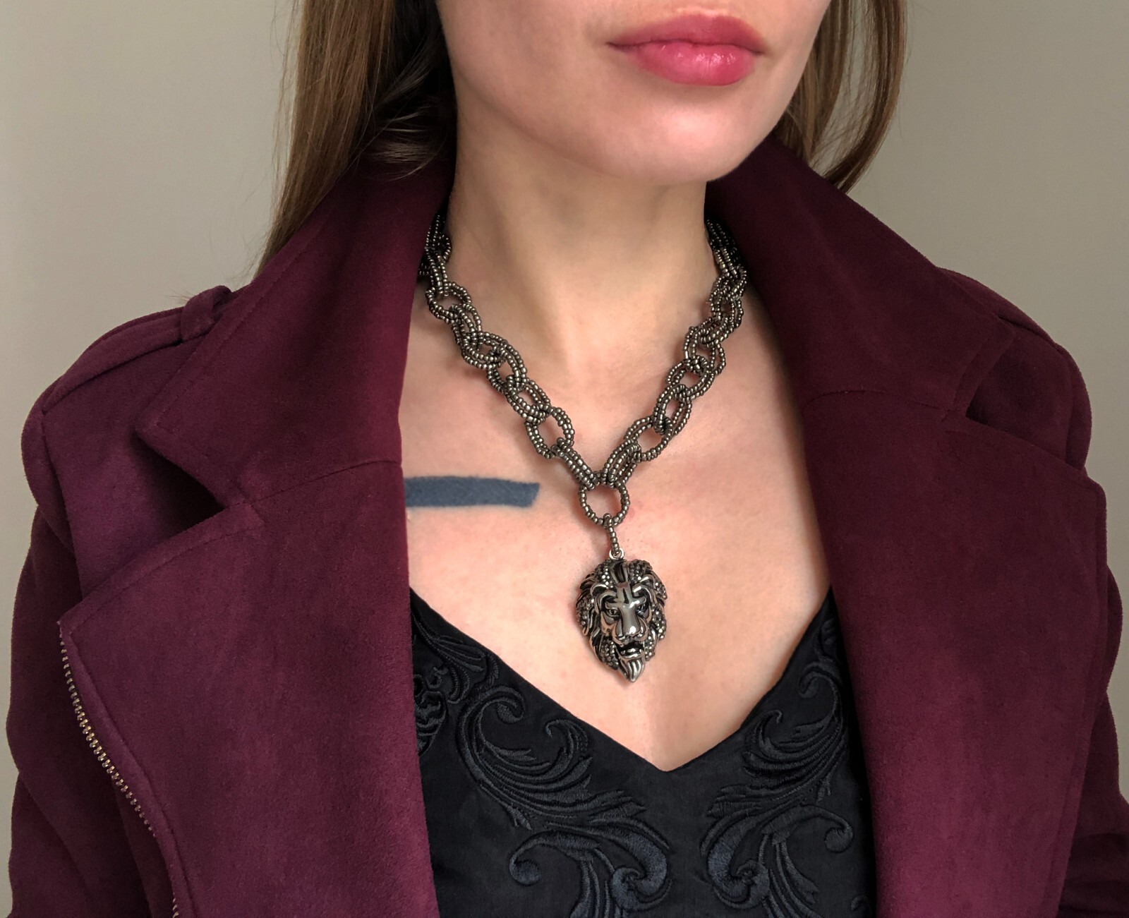 Lion head necklace large, extravagant eye catching necklace