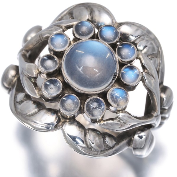 Auth Georg Jensen Ring Moonstone Moonlight Blossom 10 US6-6.25 Silver 925