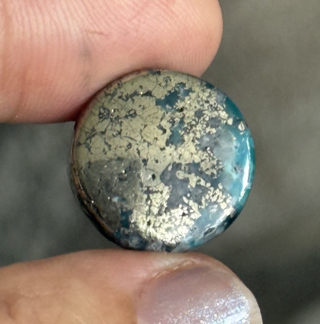 15ct 17.5x4mm Dark Blue Turquoise With Golden Pyrite Round Cabochon Loose Gem