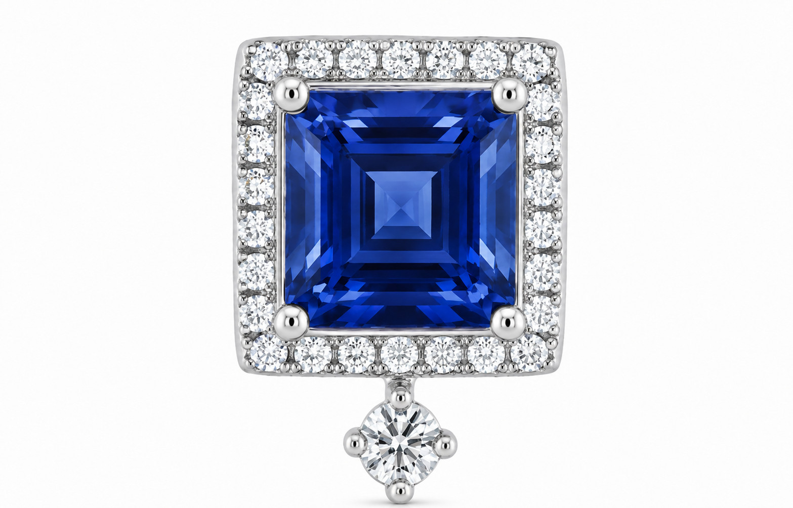 925 Sterling Silver Lab Grown Blue Sapphire Asscher Cut Moissanite Drop Earrings