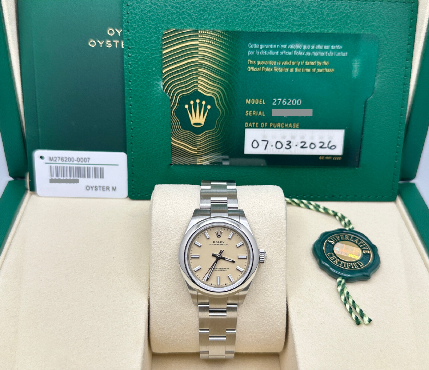 2026 NEW Rolex Ladies Oyster Perpetual 276200 28mm Beige Dial Steel Box Paper