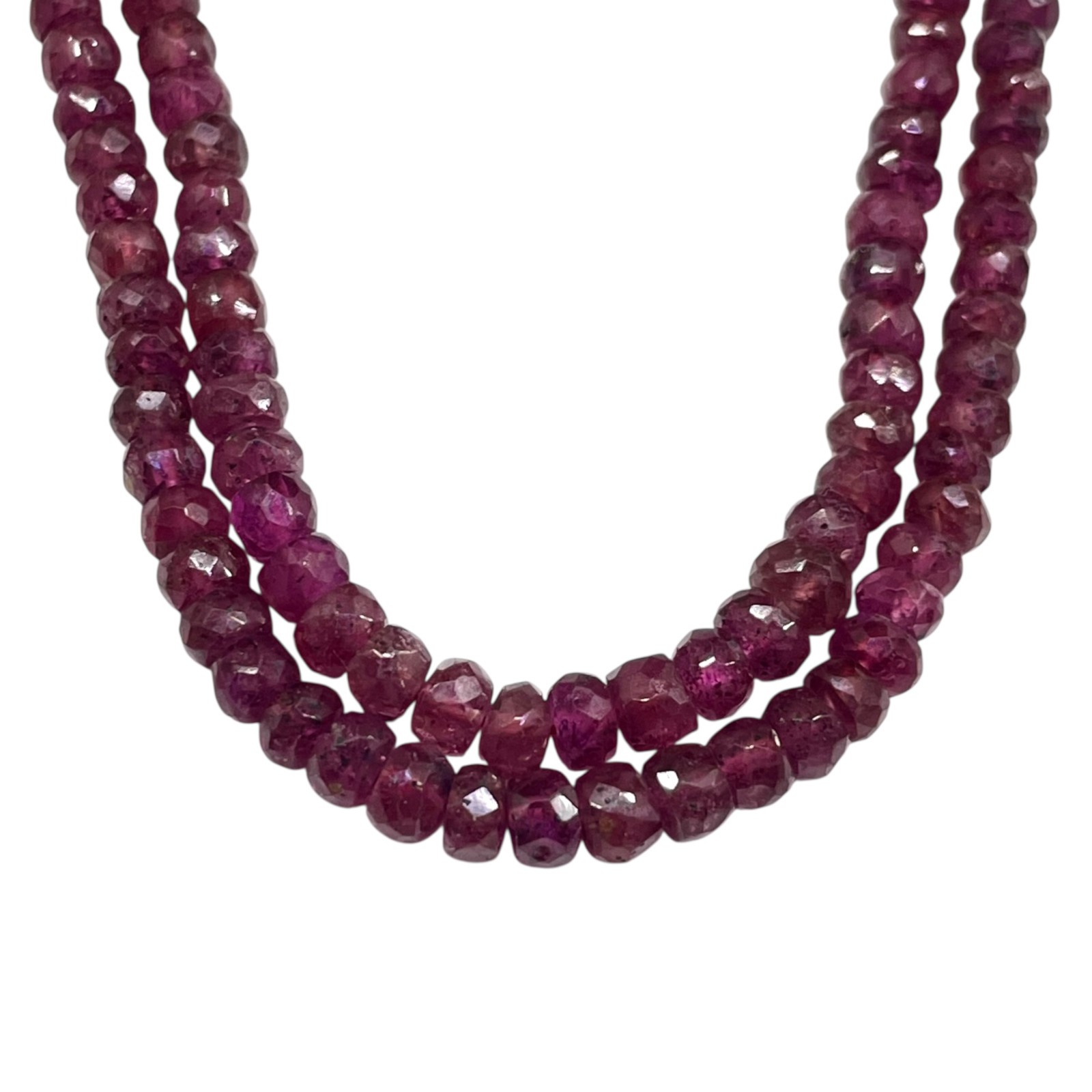 2 Strand Natural Mozambique Ruby Necklace 2.6-4.7mm Faceted Beads 925 Clasp