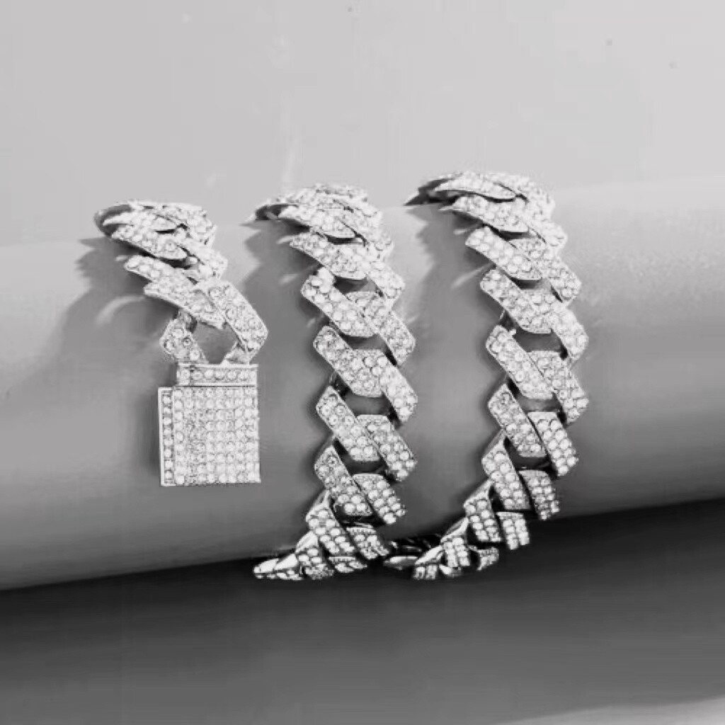 Men’s 15MM White Gold Plated Iced CZ Out Solid Miami Cuban Link Bracelet Chain