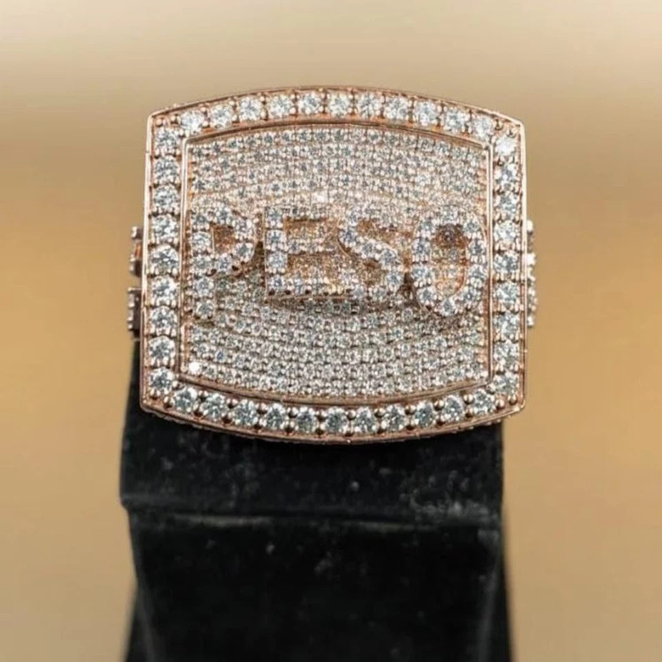 6TCW Lab Created Men’s Diamond Custom Iced Name 14k Rose Gold Plated Pinky Ring