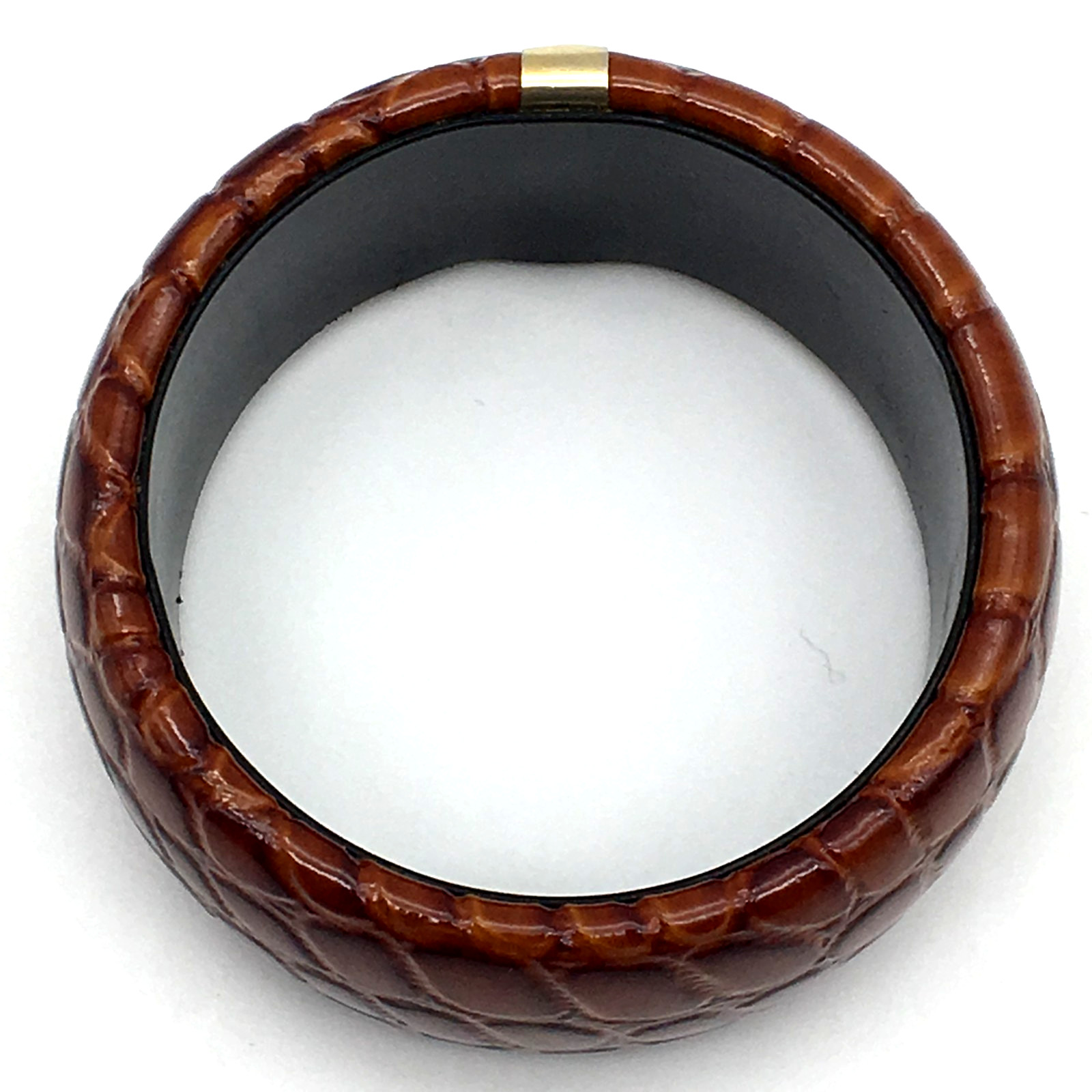 Vintage Avon Faux Patent Leather Caramel Color Snake Skin Bangle Bracelet