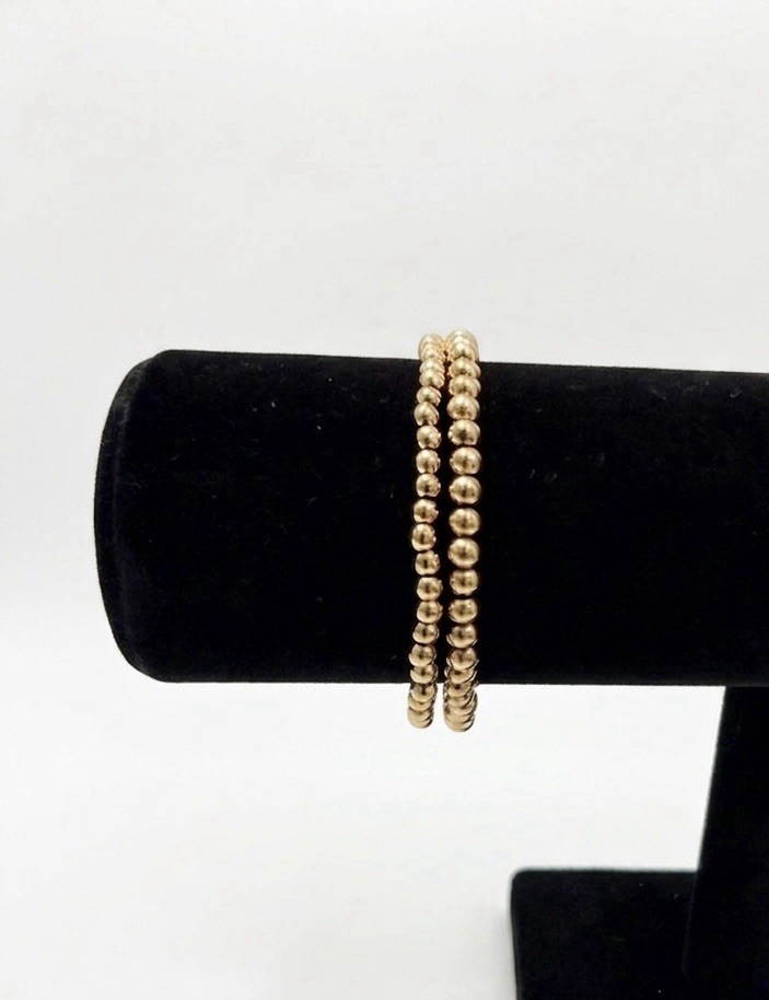 18K Gold PVD Beaded Bracelet Set for Women Stackable Stainless Steel Gift