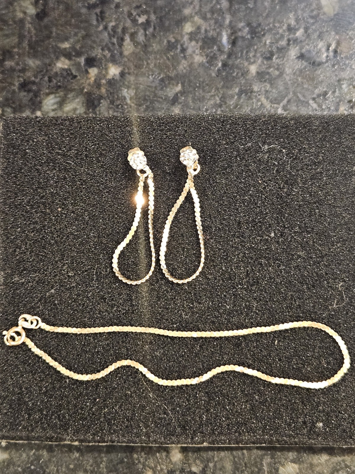 Vtg Set Petite 14k Solid Gold 2 gm Chain & Diamond Earrings and Bracelet