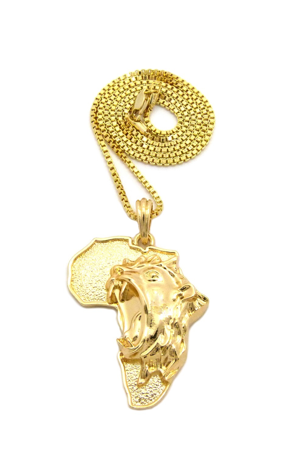 NEW LION HEAD AFRICA PENDANT &24″ BOX/ROPE CHAIN HIP HOP NECKLACE – XSP501G