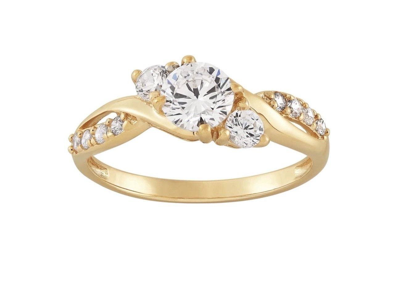 Brilliance Fine Jewelry 3-Stone Cubic Zirconia Engagement Ring 10K YellowGold 7