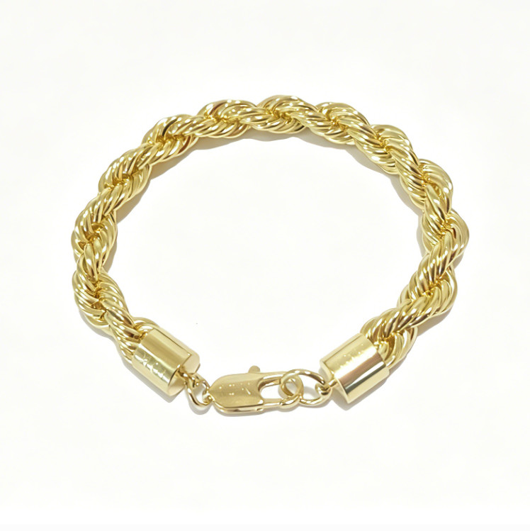 10K Yellow Gold 10mm Diamond Cut Rope Chain Bracelet Men Women 7.5″ 8″ 8.5″ 9″