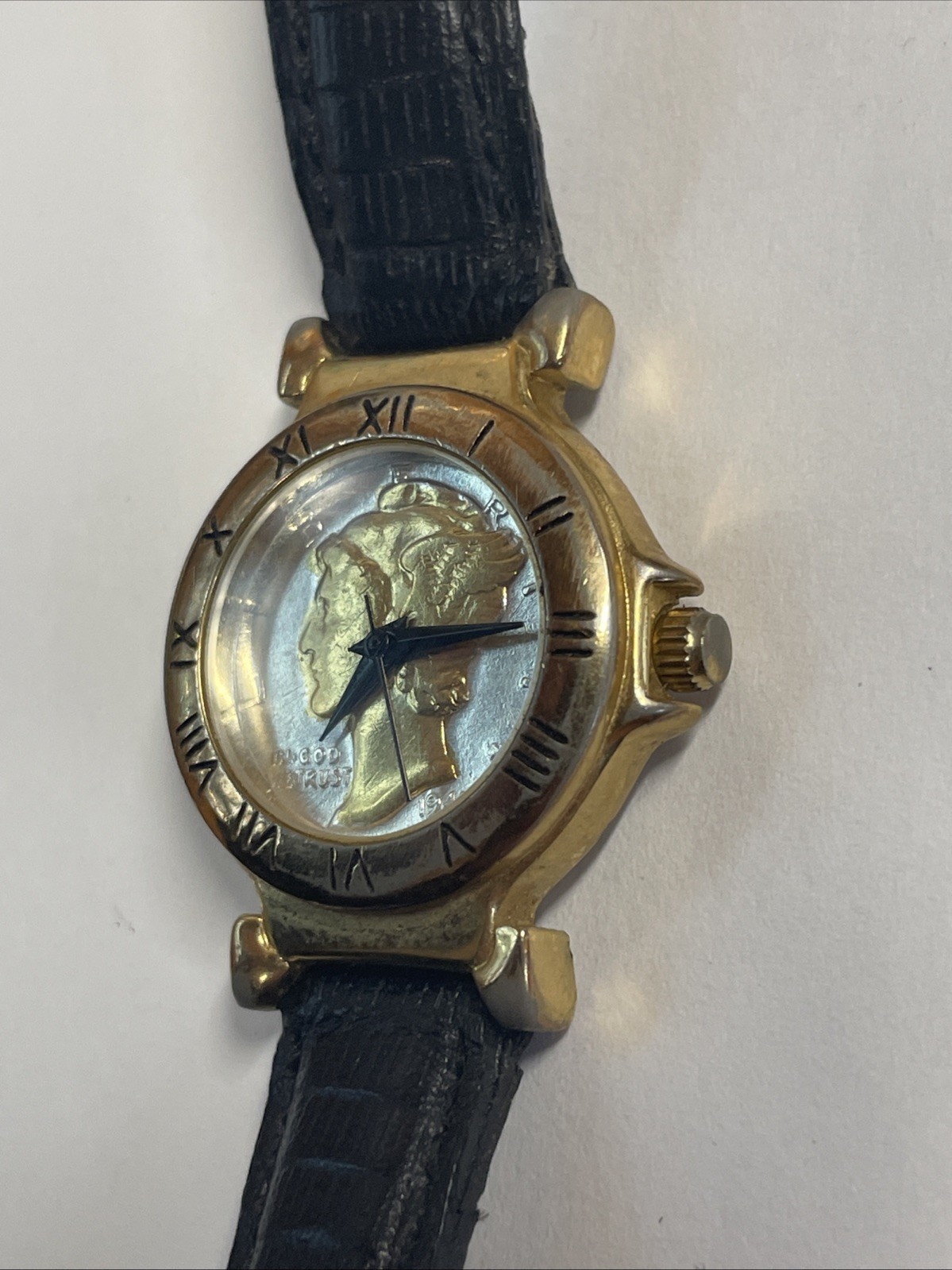 Waltham Limited Edition 1 0f 5000 Mercury Dime Gold Plated Watch Vtg. 90% Silver