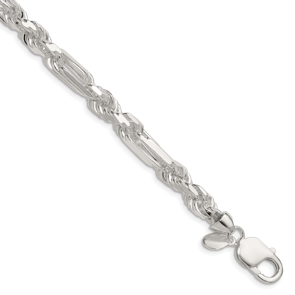 Sterling Silver 7mm Diamond-Cut Figarope Chain Bracelet