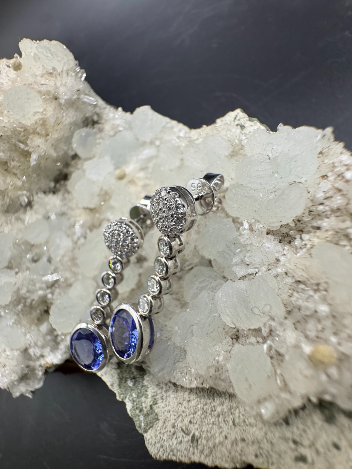 Elegant 14K White Gold Tanzanite & Diamond Drop Earrings