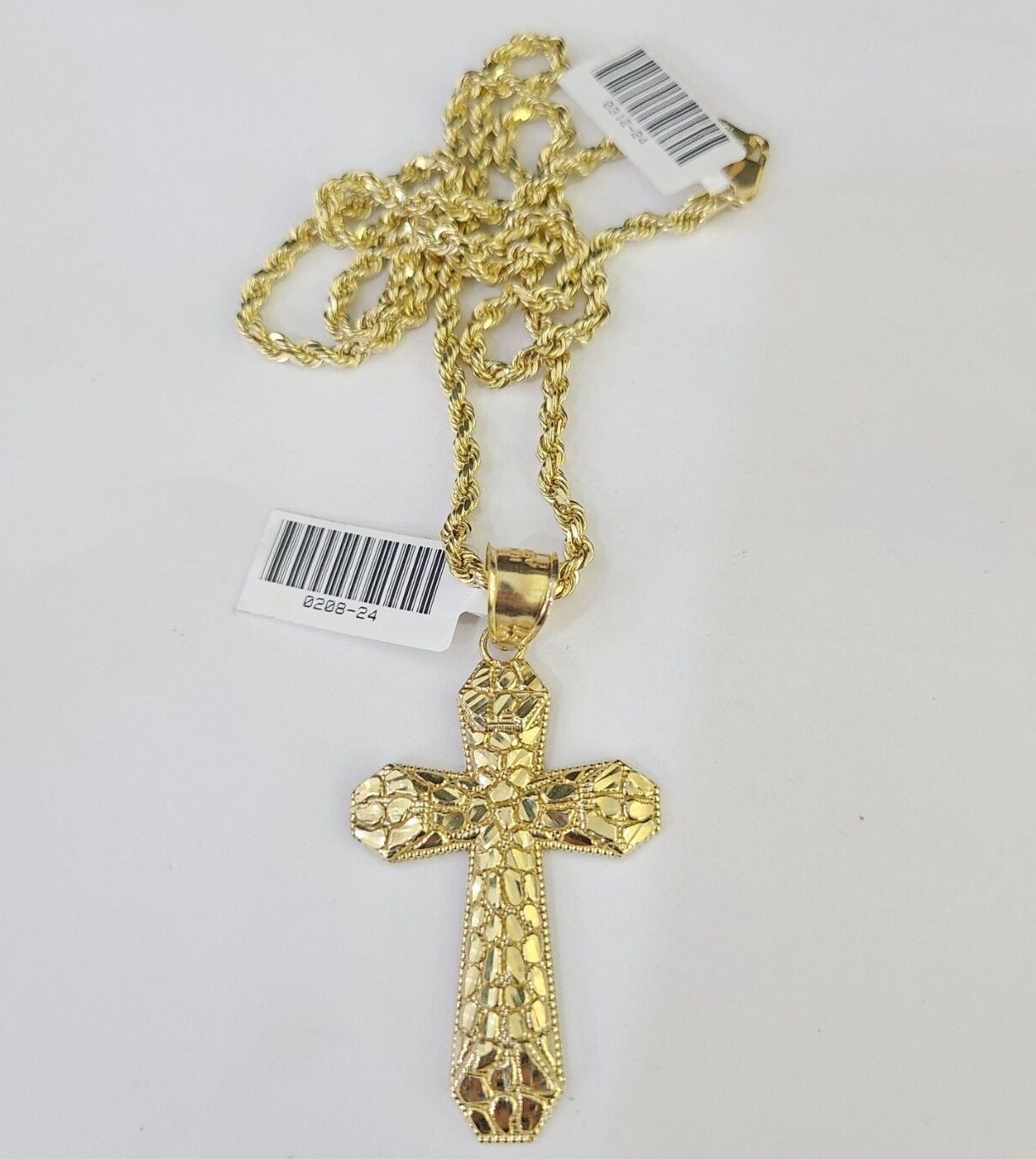 Real 10k Gold Rope Chain Jesus Cross Charm Pendant SET Necklace 3mm 20″-30″ Inch