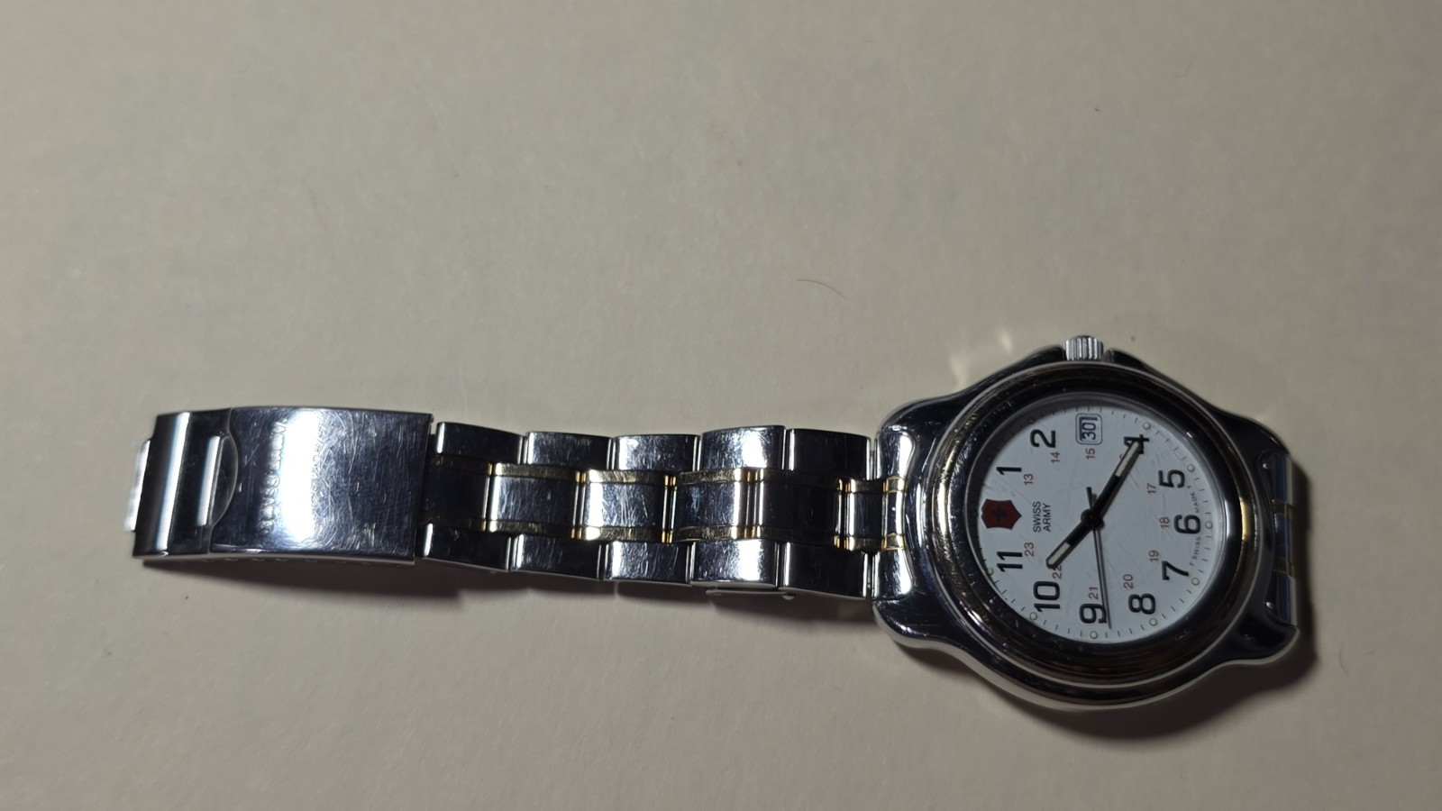 Swiss Army Victorinox Quartz Watch White Dial Date Two-Tone Stainless Steel