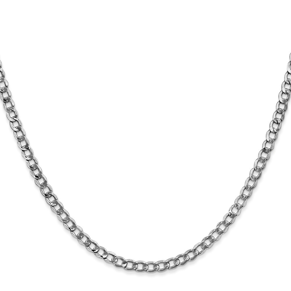 14K White Gold 3.35mm Semi-Solid Curb with Lobster Clasp Chain Necklace 20″