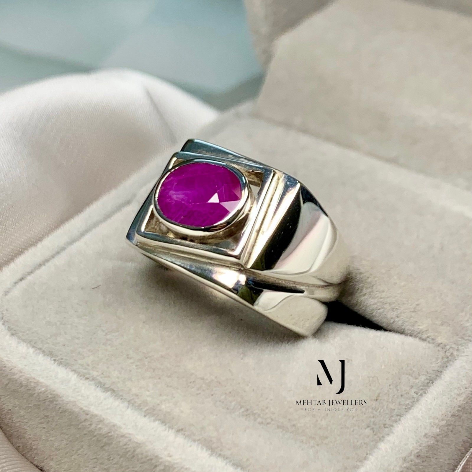 Natural Red Ruby Ring 925 Sterling Silver Men Statement Band Handmade Gift