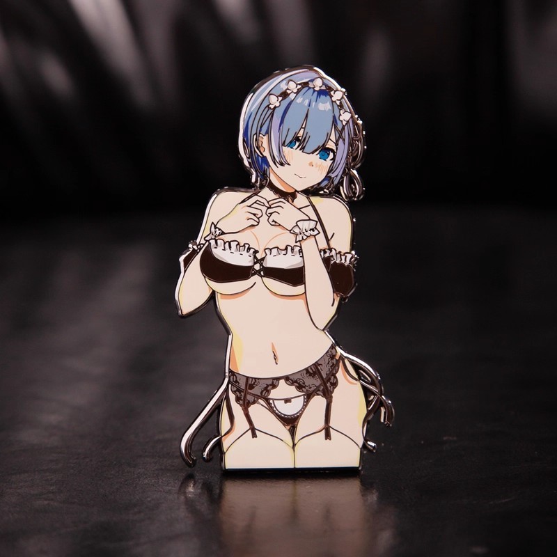 New! Re:Life in a different world from zero Rem Metal Ename Pin Badge 2.8″ tall