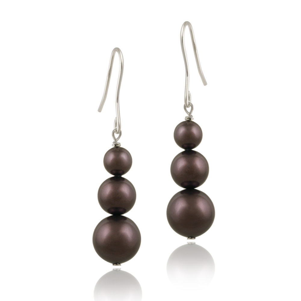 Sterling Silver Burgundy European Crystals Pearl Drop Earrings