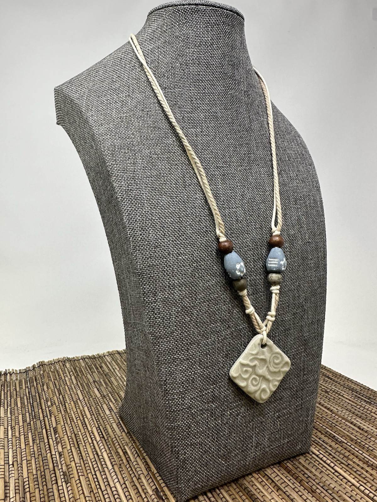 Bohemian Coastal Handmade Necklace | Sand Beige Spiral Pendant | Beach-Inspired