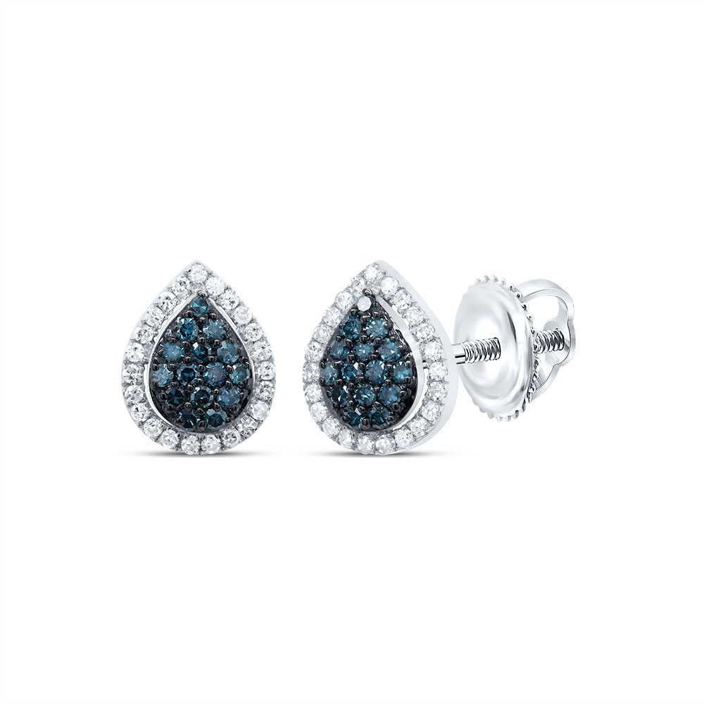 0.23 Ctw Natural Diamond Blue Teardrop Stud Earrings 10kt White Gold