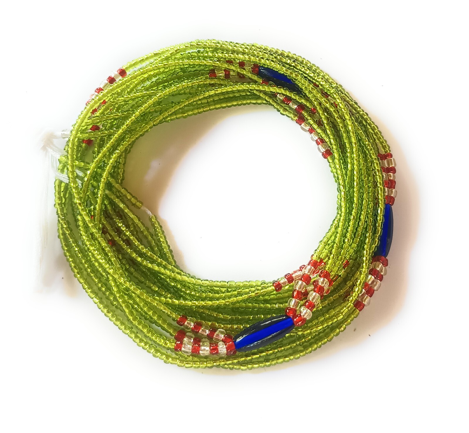 Multi Strand 3-in-1 Green Waist Beads, African Tie-on Belly Beads, 42-Inch