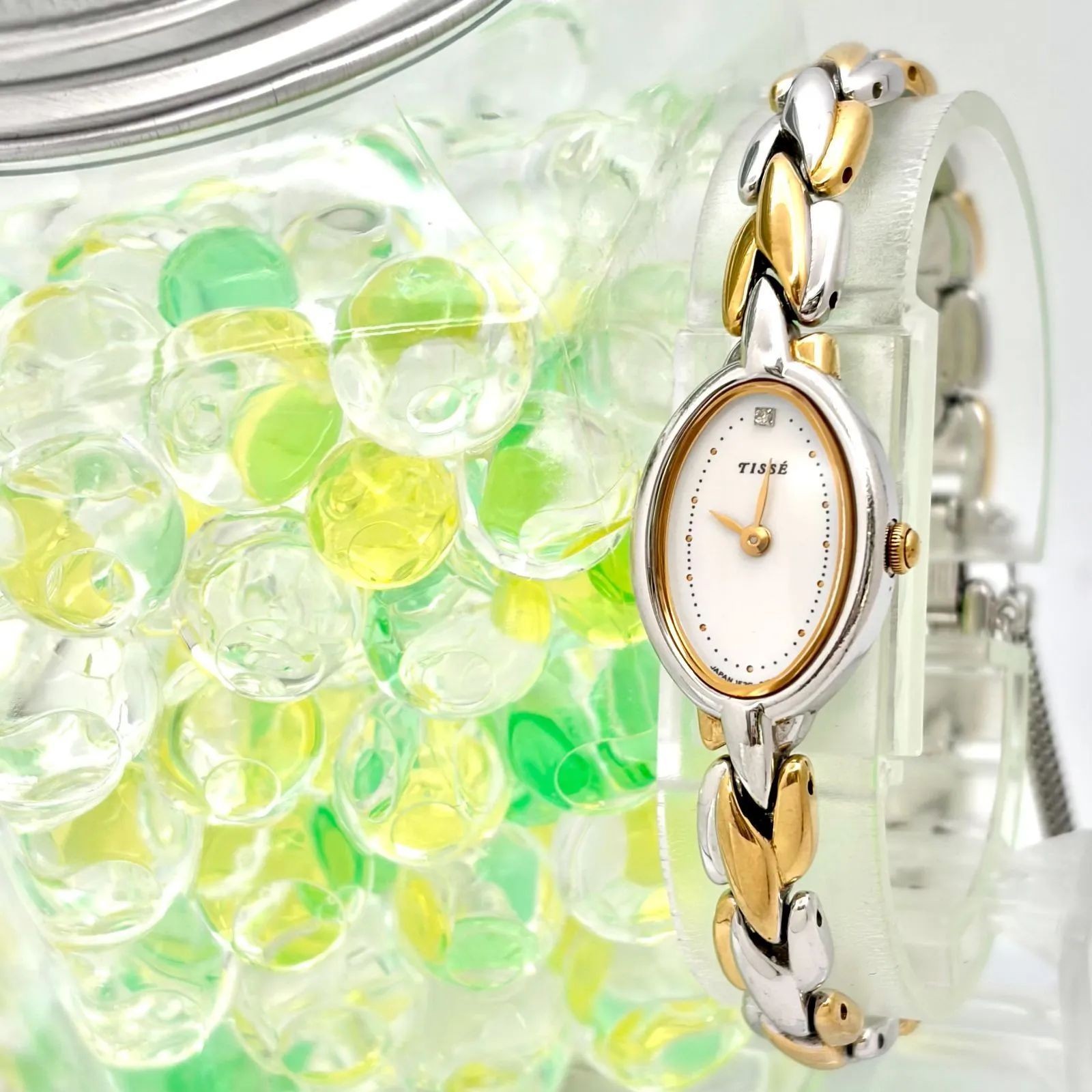 Good Condition New Battery SEIKO TISSE 1P Diamond Ladies Wristwatch Oval 1F20 50