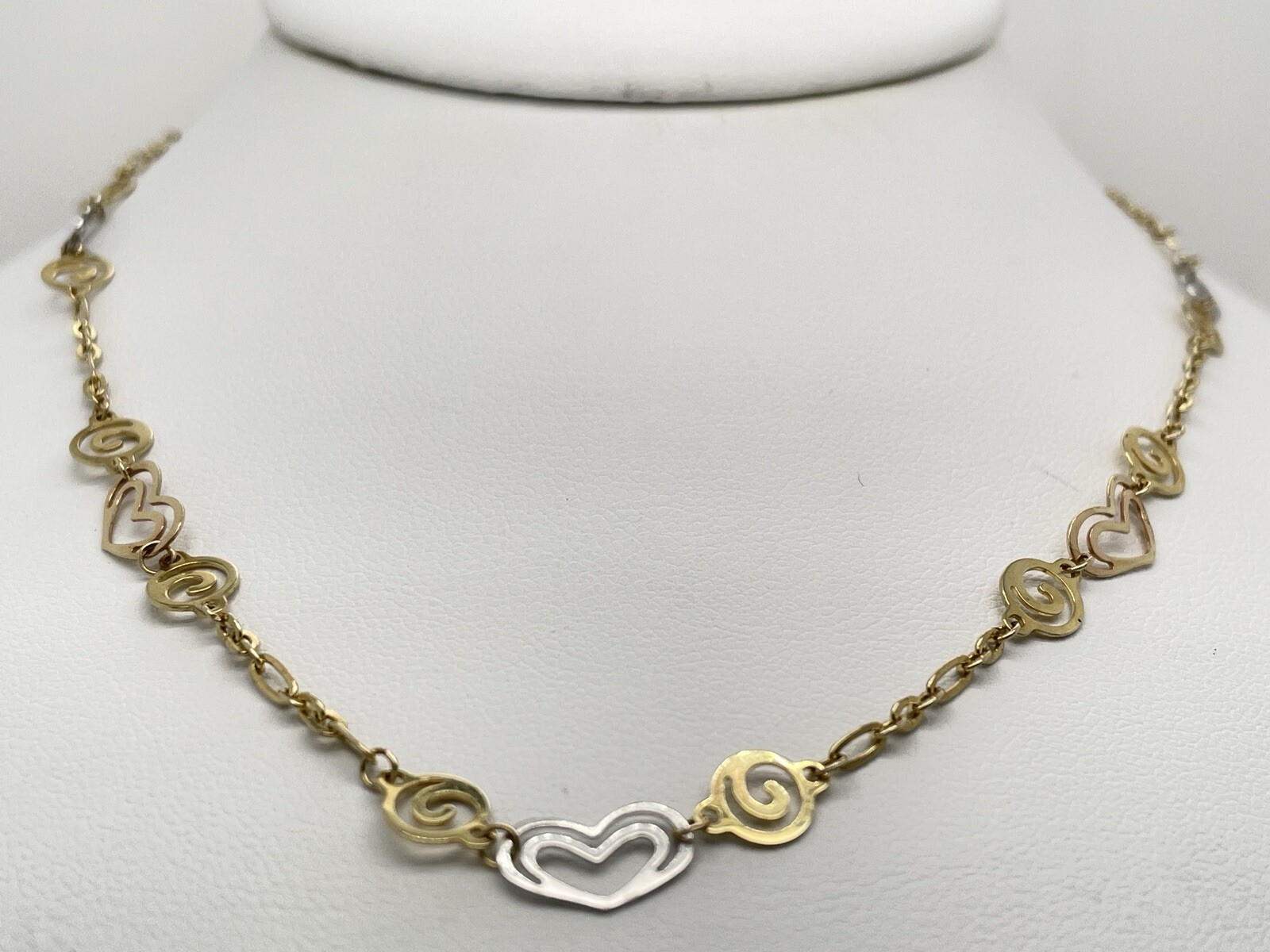 14k Yellow & White Gold Heart Motif Chain Necklace 19 3/8″ – 5.4 Grams