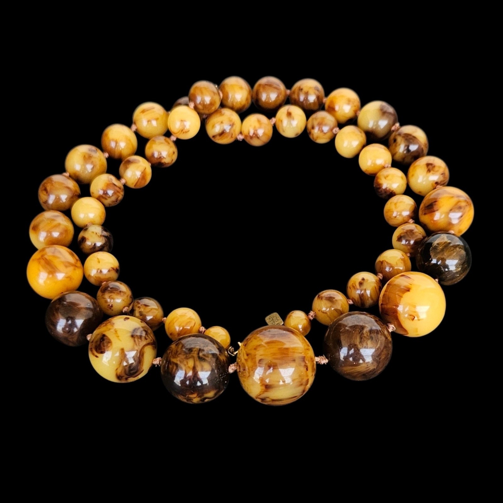 Vintage 1970s Kenneth Lane Catalin Root Beer Caramel Bakelite Bead Necklace 114g