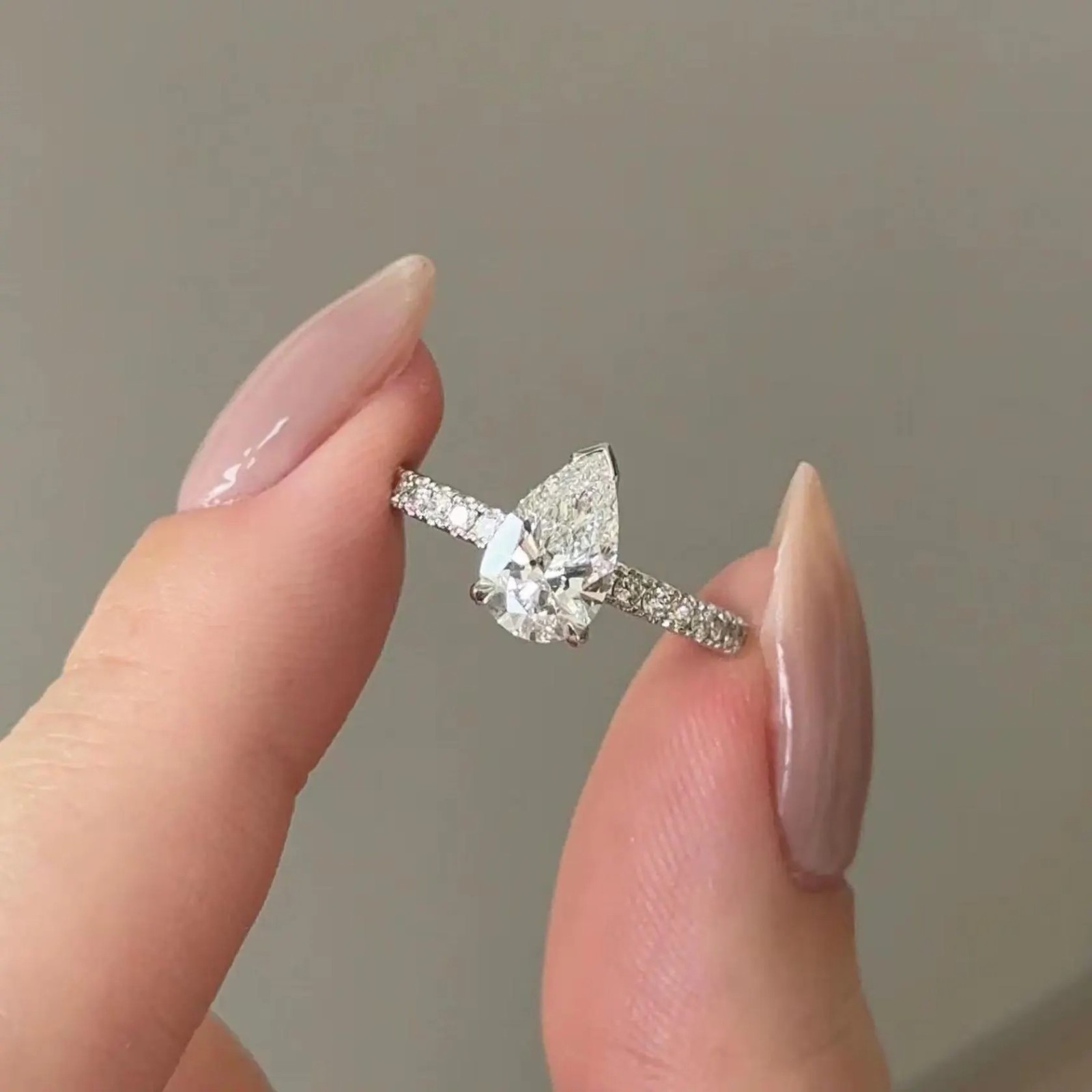Pear Cut Moissanite Engagement Ring, 925 Silver Anniversary Ring Gift for Wife