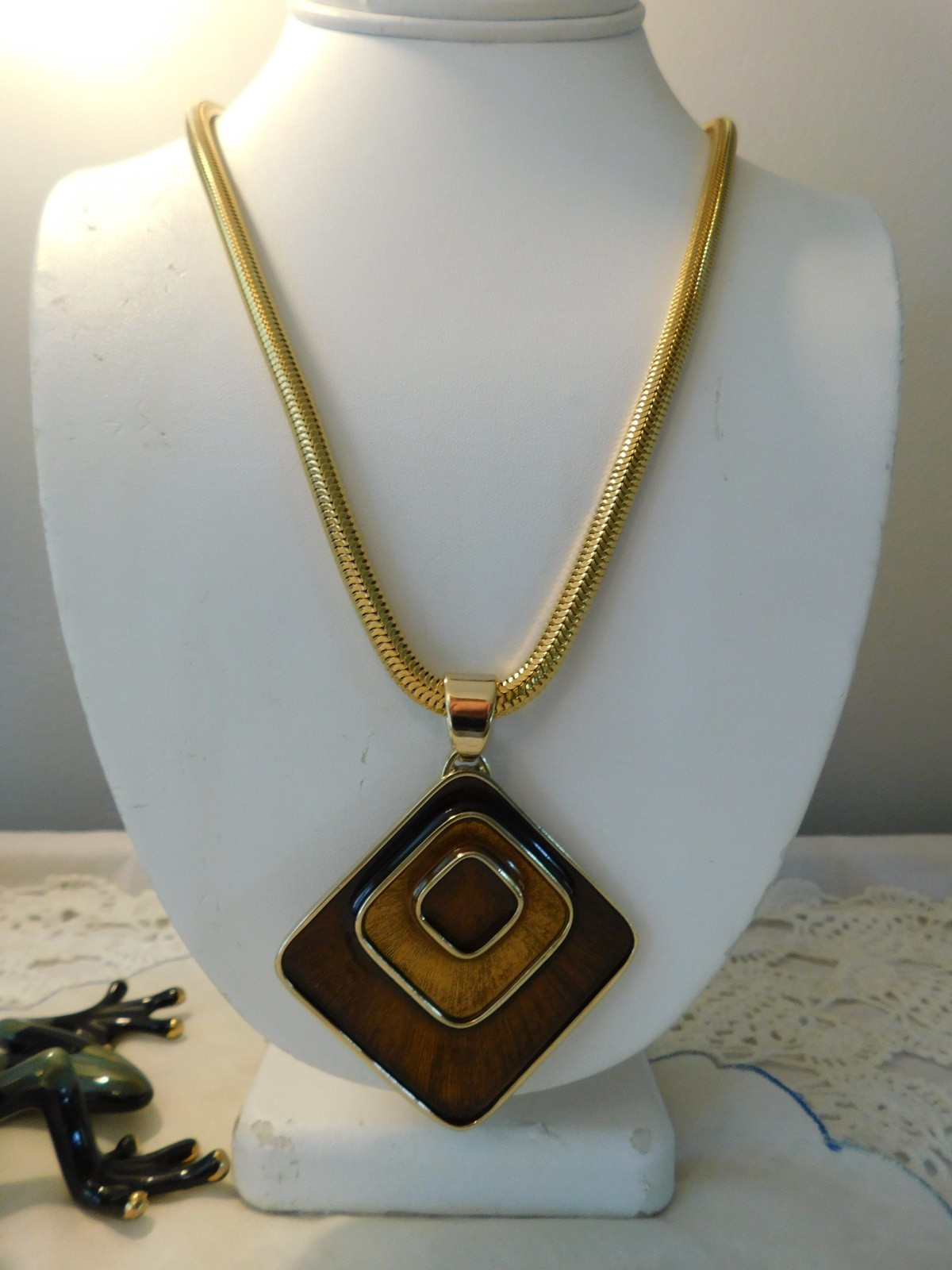 Napier Vintage Enamel Pendant Statement Necklace Snake Chain 1960-1970