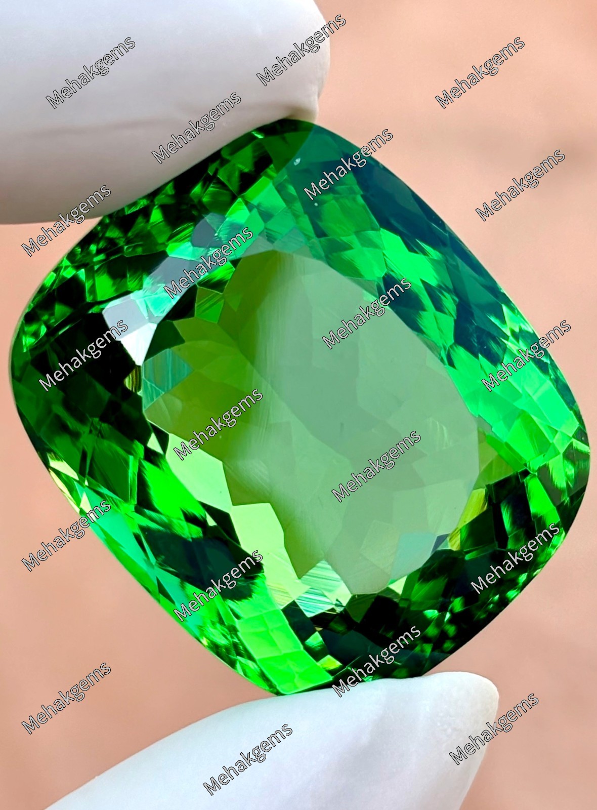 105 Ct Green Peridot Cushion Cut Gemstone, Rare Collector Size Statement Jewelry