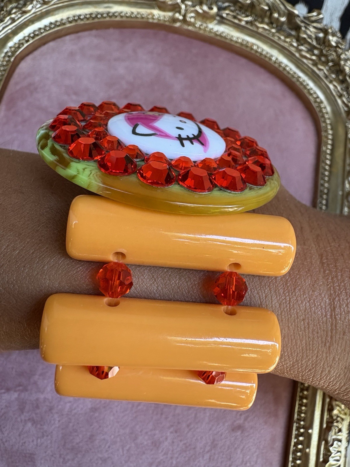 Tarina Tarantino Vintage Pink Head Mod Hello Kitty Blood Orange Cuff Bracelet