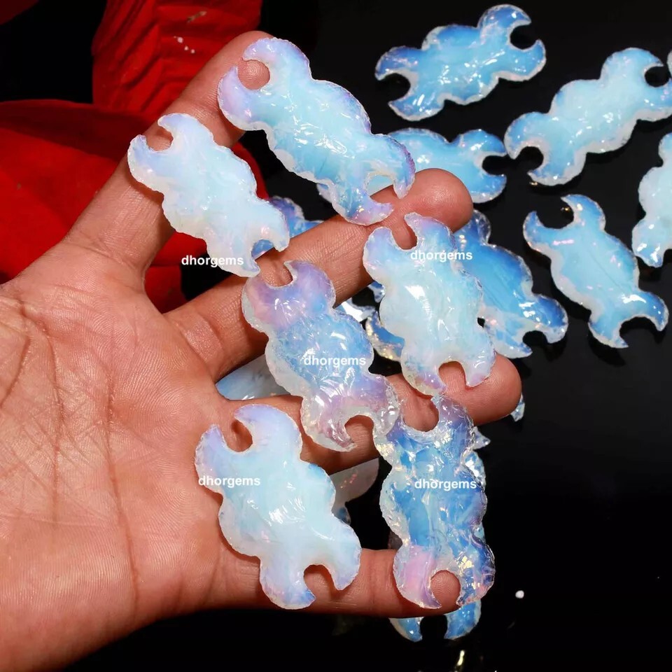 Opalite Double Moon Carving Healing Pendant Metaphysical Jewelry